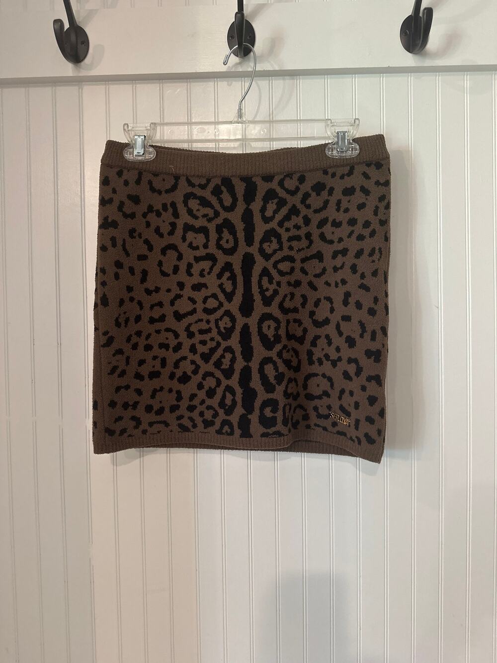 Serova Womens Size M Leopard Print Knit Mini Skirt Brown Black Plate Bodycon NWT